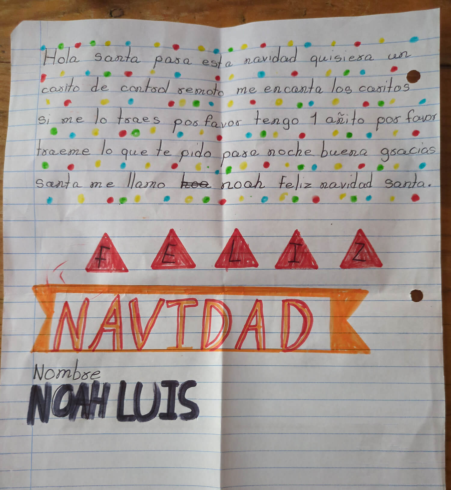 Letter from Noah Luis